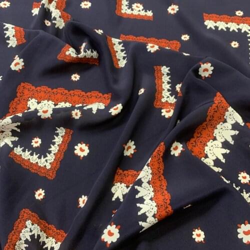 140CM Wide 19MM Print Dark Blue Silk Crepe de Chine Fabric for Summer Dress Shirt Cheongsam Suit Pants G050