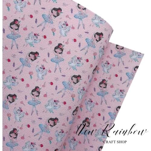 New Rainbow 30x138cm/Roll Dancing Girl Printing Litchi Pu Leather Fabric Top Quality For Making Bows, Earrings and DIY Crafts