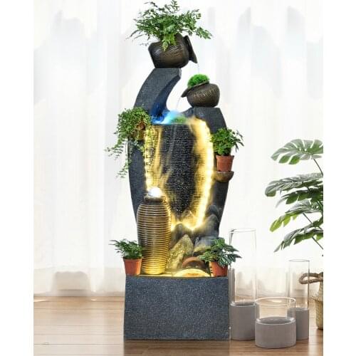 TT Water Wall Fountain Indoor Living Room Decoration Water Curtain Wall Landscape Rockery Fengshui Wheel Floor Lucky Decoration