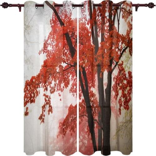 Fog Red Maple Leaf Valance Window Curtains For Living Room Bedroom Kitchen Home Luxury Youth Room Treatment Window Curtains