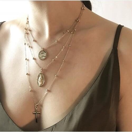 European and American jewelry fashion style geometric metal sequin multilayer necklace necklace