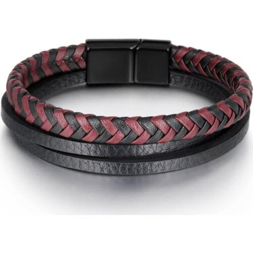 ZG Mens Bracelet Two-color Mixed Woven Hand Woven Creative Multi-layer Leather Bracelet Jewelry Wholesale