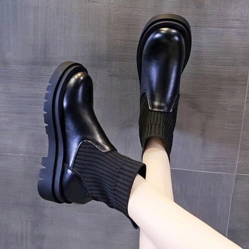 Women Sock Boots Ladies Comfortable Thick Bottom Round Toe Female Ankle Boots Casual Warm Shoes Woman Slip on Shoes New Fashion