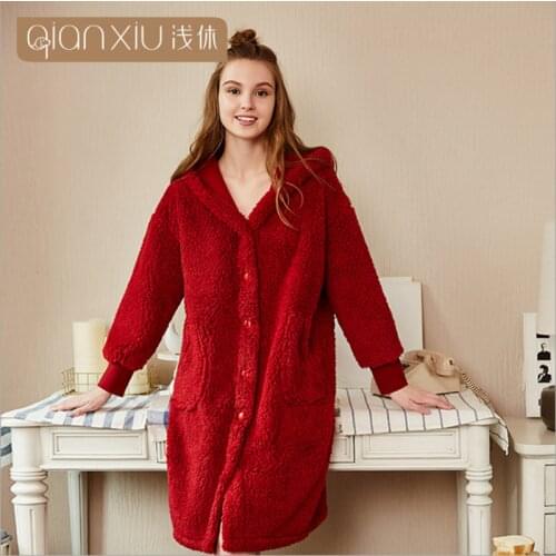 Winter Women Plus size Robe Ladies Warm Luxury Flannel bathrobe Ladies Hoodie collar robes Female Long Sleeve dressing gown