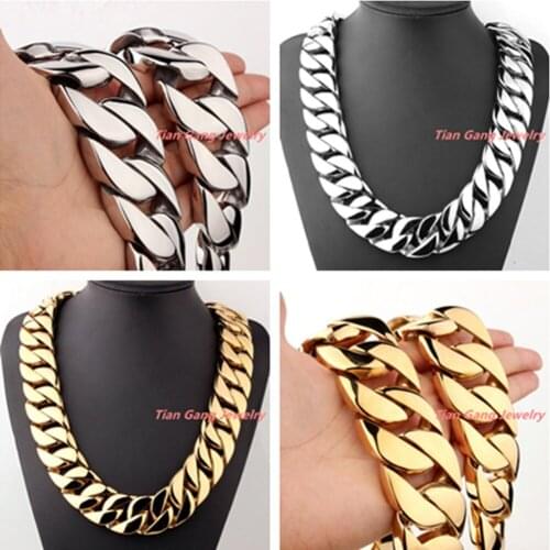 7-40" 31mm Heavy 316L Stainless Steel Silver Color Gold Color Jewelry Curb Cuban Chain Mens Necklace Or Bracelet Christmas Gift