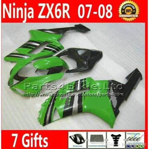 7 Gifts motorcycle fairings for Kawasaki ZX6R 636 ZX 6R green black ABS fairing body kits 07 08 2007 2008 DF16