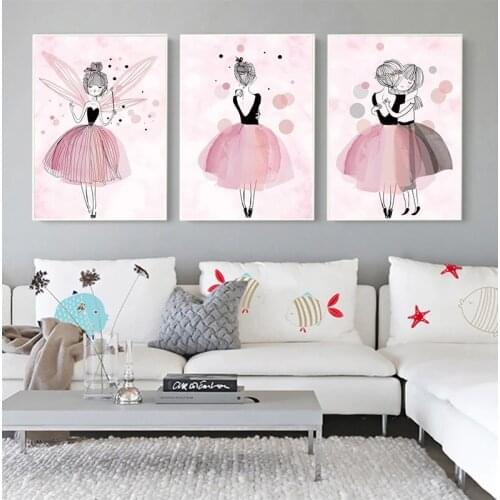 Aquarel Roze Prinses Posters En Prints Ballet Meisje Muur Art Nordic Stijl Schilderen Foto 'S Voor Meisjes Kinderkamer Decor