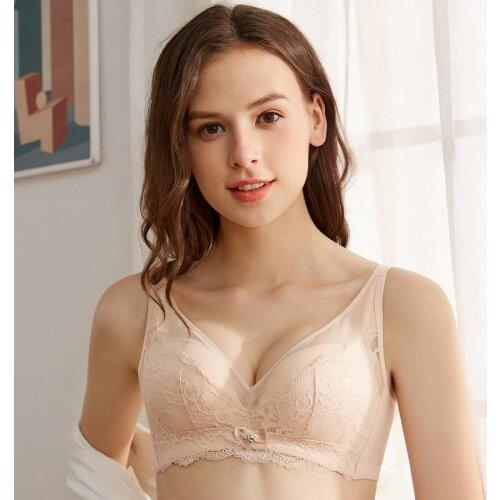 Wasteheart Sexy Women Fashion Skin Gray Lace Padded Bras Bow Push Up Wireless Bras Bralette Cup A B Underwear Female Bras