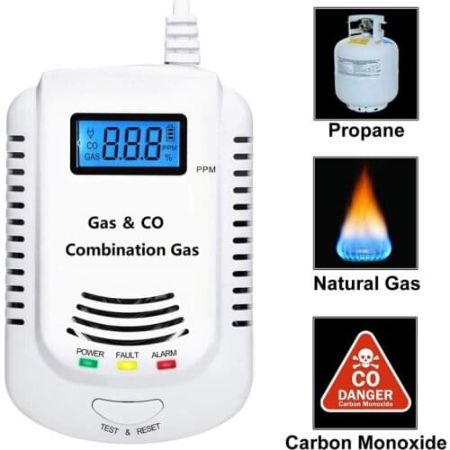 Carbon Monoxide Detector Combustible Gas Detection System Home Security Alarm System, LED Display 2in1 Gas Leak Alarm