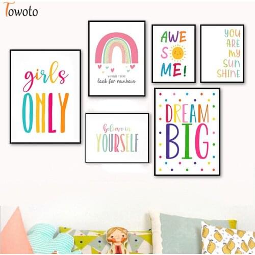 Baby Nursery Rainbow Canvas Wall Art Painting for Kids Bedroom Deocoration Picture Child Room Home Poster Print Cartoon Decor