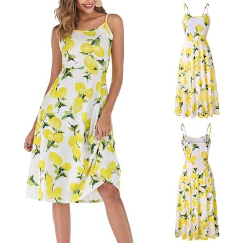 Lemon fruit print waist swing dress shows temperament skirt childrens 2021 European and American womens wear SAGACE