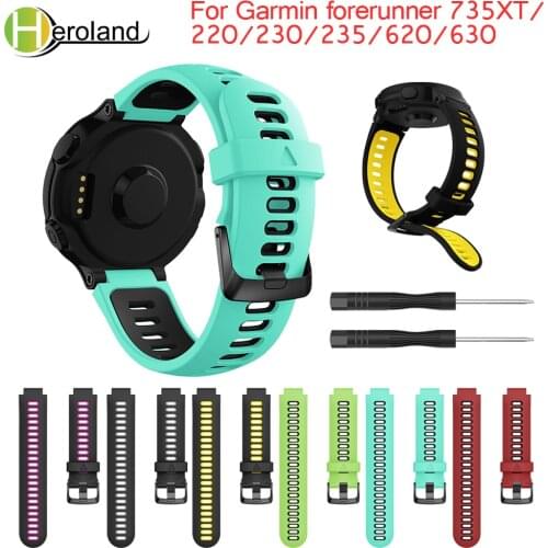 Double Colorful Silicone sport Accessories Wrist For Garmin forerunner 735XT/220/230/230/620 Replacement smart Watch band +tools
