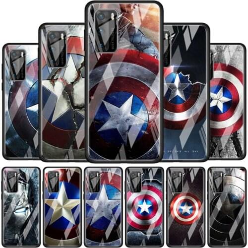 Avengers Shield Marvel for Huawei P40 P30 Pro Plus P20 P10 Lite P Smart Z 2021 2020 2019 Luxury Tempered Glass Phone Case