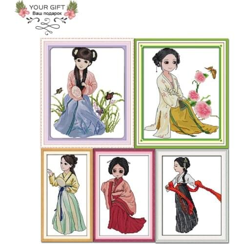 Joy Sunday Hanfu Beauty Home Decor C374(1)C375(2)C376(3)C377(4)C378(5) 14CT 11CT Counted Stamped Chinese Embroidery Cross Stitch