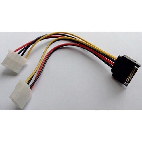 10pcs 15Pin SATA to 2 Dual 4Pin IDE Molex Power Lead Y Splitter Cable Cord 18AWG Wire 20cm