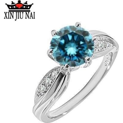 Hot Sale Silver color Princess Jewelry Fashion Sky Blue CZ Ring For Women Chic Accessories Engagement Gift Rings