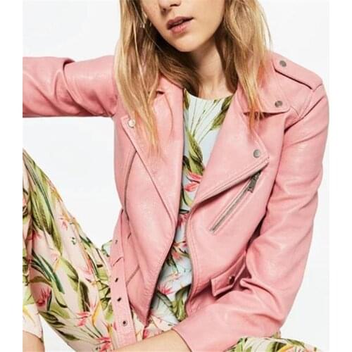 Pink 3XL Fashion Casual Artificial Leather Jacket Top Outre wear Zipper collar Jackets Coats Personality Short Womens Spring