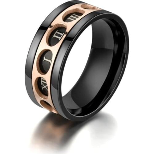 MIQIAO Stainless Steel Titanium 9mm Rotatable Spin Roman Numeral Aesthetic Rings for Women Men Friends Gift Jewelry Gothic Vinta