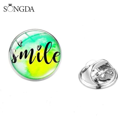 Fashion Smile Believe Faith Love Dream Bible Words Badges Inspirational Phrases Glass Photo Cabochon Metal Pin Brooches