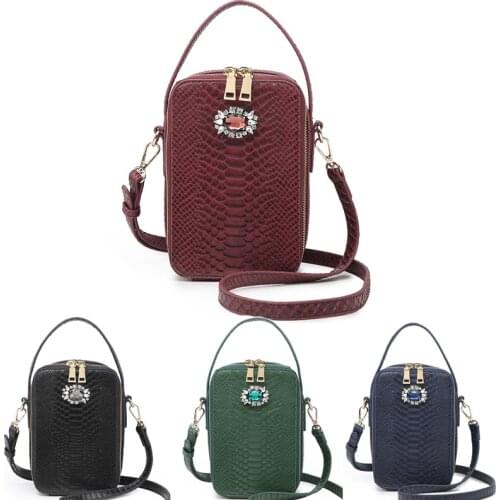 Fashion INS Phone Box Bag Tote Clutch Leather Bag 2021 New Summer Python Pattern Shoulder Bag with Nice Diamond