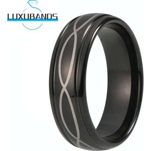 Tungsten Carbide Ring For Men Wemen Gold Offset Pipe Cut Black Brushed Finished Comfort Fit