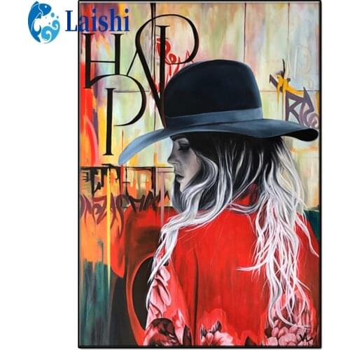 5D DIY Diamond Painting Doodle woman in hat Rhinestone diamond Embroidery Cross Stitch Kit Mosaic Diamond Art Home Decoration