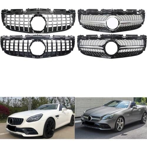 Front Bumper Racing Grill Billet Grille Cover For Mercedes-Benz R172 SLC Class 2016 2017 2018 2019 2020 2021 GT Diamond