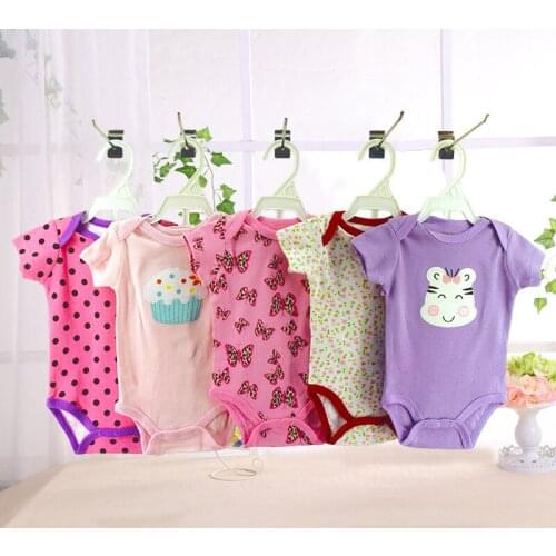 The New Pure Cotton Cartoon Short Sleeves Triangles Baby Clothing Summer Boys And Girls Baby Clothes 5 pcs/lot Of Packaging