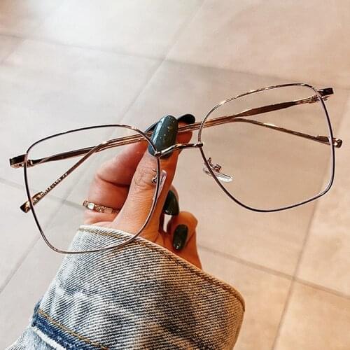 New Fashion Anti-blue Light Square Eyeglasses For Women Alloy Gold Silver Clear Lens Computer Glasses Frame Female Elegant Shade