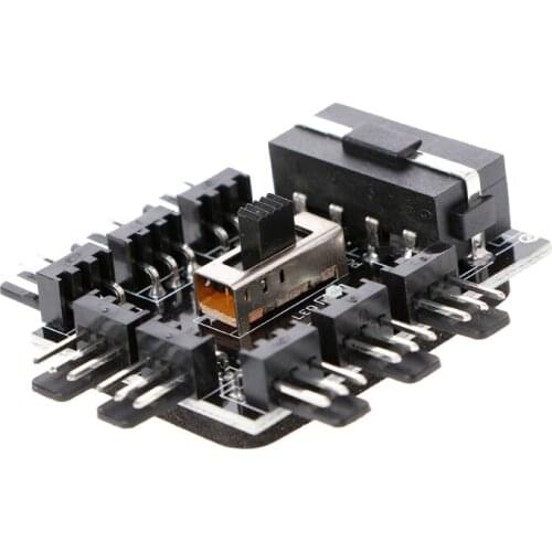 PC IDE Molex 1 To 8 Way Splitter Cooling Fan Hub 3-Pin 12V Power Socket PCB Adapter P82A