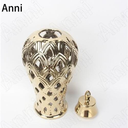 Gilded Rhombus Texture Ceramic Vase Nordic Creativity Hollowation Living Room Flowers Vases Desk Bookcase Plant Pots Home Decor