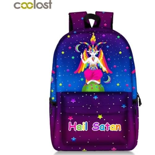 Kawaii Rainbow Baphomet Backpack For Teenager Boys Girls Occult Witchcraft Satan Devil Women Laptop Backpack Kids School Bags
