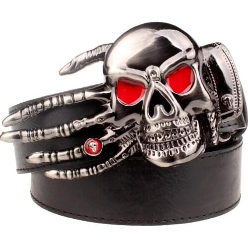 Fashion Punk rock belt Metal buckle Skull Palm Devil hand women belts Decorative Strap men Leather belt Hipster Street hip hop