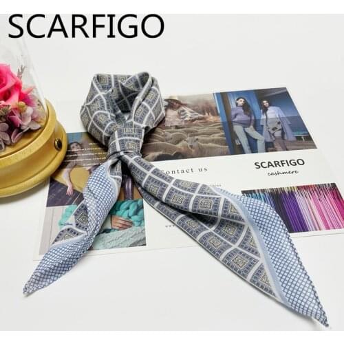 SCARFIGO 50*50CM Blue Geomertic Printing Silk Scarves Women Square Silk Scarf Headscarf