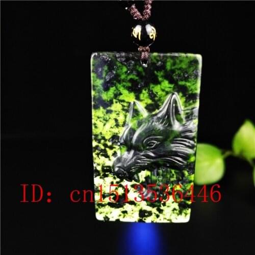Certified Chinese Natural Black Green Jade WOLF Pendant Necklace Fashion Hand-Carved man woman Luck Amulet Gifts Sweater Chain