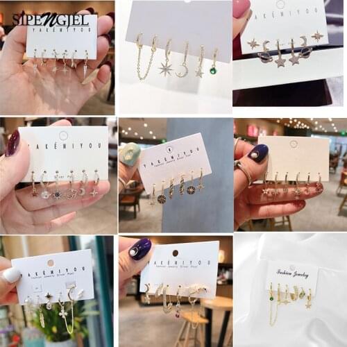 SIPENGJEL Fashion Geometric Pearl Drop Hoop Earrings Set Simple Star Moon Snake Dangle Earrings For Women Hugging Jewelry 2021