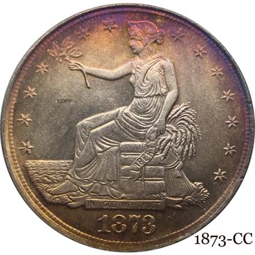 United States America 1873 CC 1 Trade One Dollar US In God We Trust With Motto 420 Grains 900 Fine Silver Plated Copy Coin
