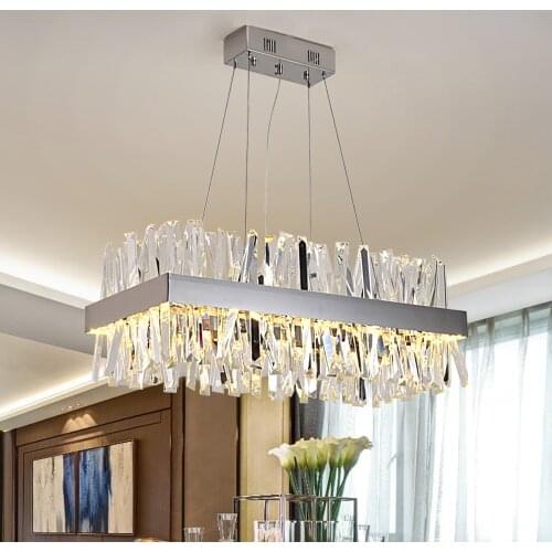 Modern hanging chandelier for living room Luxury rectangle kitchen island crystal lamps chrome led chandeliers for dining room