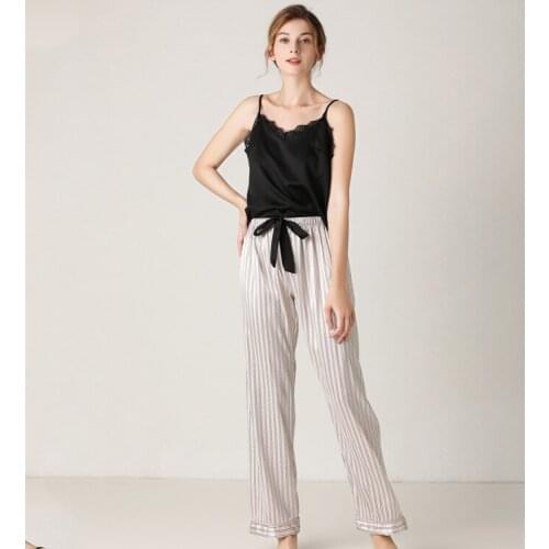 Creation 101 Pajamas feminine lace V-neck striped suspender trousers loose home service suit