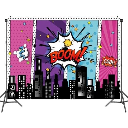 Night City Light Show Superhero Themed Backdrop Child Birthday Party Table Decoration Photography Photo Background Vinyl Banner
