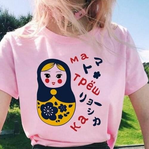 Japanese Sakura Matryoshka Kawaii Russian Doll Printed Loose Cute Personalized aesthetic tumblr cute harajuku t shirt tees tops