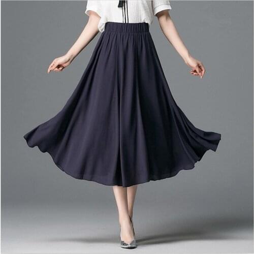 Women Elegant Elastic High Waist Chiffon Skirt Casual Loose Solid Long Skirts 7Color 2020 Summer Vestido Large Size 6XL 7XL