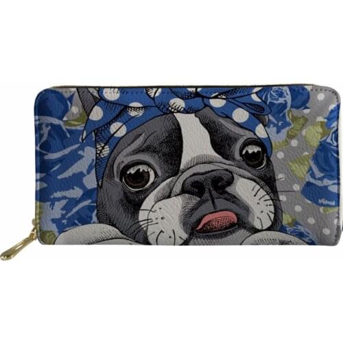 Noisydesigns Pu Leather Wallets Women Boston Terrier Printing Ladies Bow Tie Pattern Cute Wallet Females canta Clutch purses