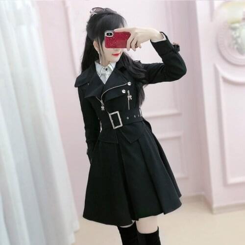 Women Clothes England Jacket Pleated Trench Coat Zipper Sashes Windbreaker Dress Elegance Korean Slim Outerwear