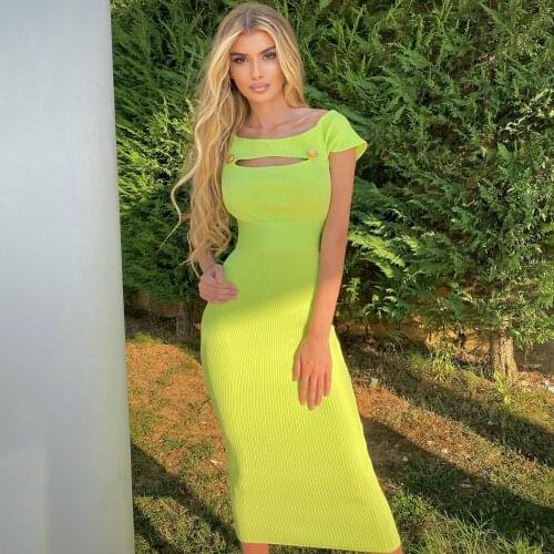 Free Shipping Bandage Dress Womens Sexy Strapless Hollow Bodycon Club Elegant Celebrity Evening Party Vestidos 2021 Summer New