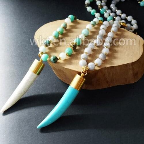 WT-N505 New trending necklace jewelry natural stone beads horn pendants with gold top beads necklace for women jewelry