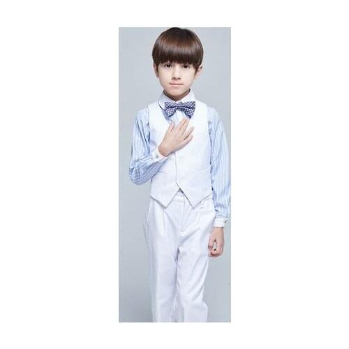 Vest+shirt+bow tie+pant) New summer clothing sets kids Top boys Flower girl white kids clothes children School uniforms suit