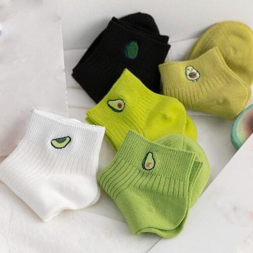 1Pair Women Socks Cotton 2021 Fashion Avocado Printing Summer Casual Girl Student Casual Breathable Sox Short Socks For Lady