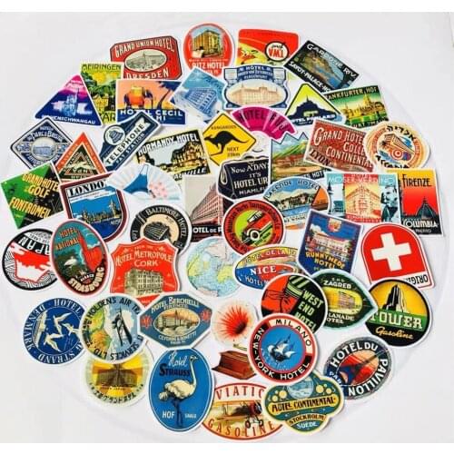 10/30/50PCS Retro Creative Hotel European and American Stickers Suitcase Luggage Waterproof Nostalgic Stickers Wholesale