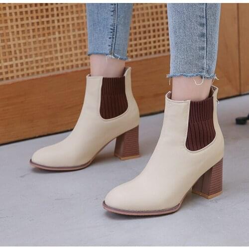 2020 Fashion Simple Ankle Boots Women Pointed Toe High Heels Shoes Casual Autumn Winter Boots Chelsea boots Booties mujer 31-43